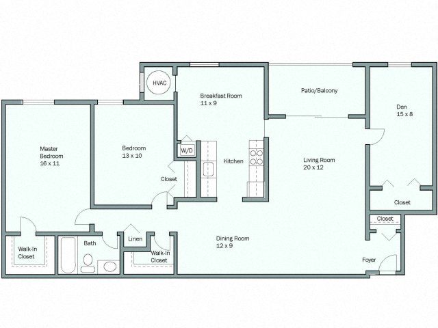 Floor plan for 2 beds, 1 bath, 1272 sqft